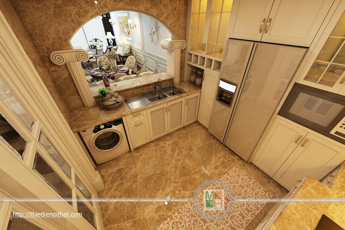 Thiết kế nội thất phòng bếp phong cách tân cổ điển chung cư RoyalCity Thanh Xuân Hà Nội
